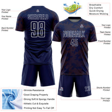 Load image into Gallery viewer, Custom Navy Texas Orange-White Curve Lines Sublimation Soccer Uniform Jersey