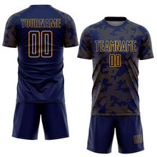 Load image into Gallery viewer, Custom Navy-Gold Curve Lines Sublimation Soccer Uniform Jersey