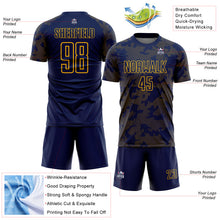 Load image into Gallery viewer, Custom Navy-Gold Curve Lines Sublimation Soccer Uniform Jersey