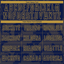 Laden Sie das Bild in den Galerie-Viewer, Custom Navy-Old Gold Curve Lines Sublimation Soccer Uniform Jersey