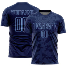 Load image into Gallery viewer, Custom Navy-Light Blue Curve Lines Sublimation Soccer Uniform Jersey