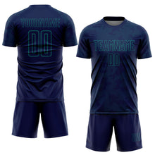 Load image into Gallery viewer, Custom Navy-Teal Curve Lines Sublimation Soccer Uniform Jersey