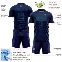 Load image into Gallery viewer, Custom Navy-Teal Curve Lines Sublimation Soccer Uniform Jersey
