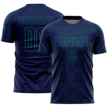 Load image into Gallery viewer, Custom Navy-Teal Curve Lines Sublimation Soccer Uniform Jersey