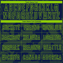 Load image into Gallery viewer, Custom Navy-Neon Green Curve Lines Sublimation Soccer Uniform Jersey