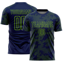 Load image into Gallery viewer, Custom Navy-Neon Green Curve Lines Sublimation Soccer Uniform Jersey