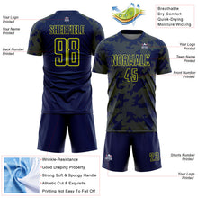 Load image into Gallery viewer, Custom Navy-Neon Yellow Curve Lines Sublimation Soccer Uniform Jersey