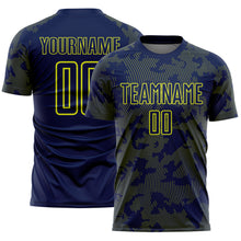 Load image into Gallery viewer, Custom Navy-Neon Yellow Curve Lines Sublimation Soccer Uniform Jersey