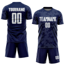 Load image into Gallery viewer, Custom Navy White-Silver Curve Lines Sublimation Soccer Uniform Jersey