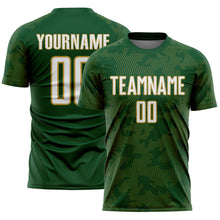Load image into Gallery viewer, Custom Green White-Old Gold Curve Lines Sublimation Soccer Uniform Jersey