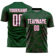 Load image into Gallery viewer, Custom Green White-Pink Curve Lines Sublimation Soccer Uniform Jersey