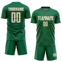 Load image into Gallery viewer, Custom Kelly Green White-Old Gold Curve Lines Sublimation Soccer Uniform Jersey