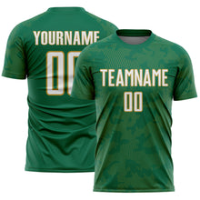 Load image into Gallery viewer, Custom Kelly Green White-Old Gold Curve Lines Sublimation Soccer Uniform Jersey