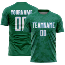 Load image into Gallery viewer, Custom Kelly Green White-Light Blue Curve Lines Sublimation Soccer Uniform Jersey