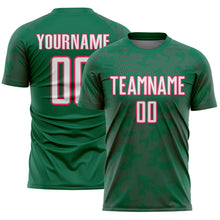 Load image into Gallery viewer, Custom Kelly Green White-Neon Pink Curve Lines Sublimation Soccer Uniform Jersey