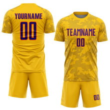 Load image into Gallery viewer, Custom Yellow Dark Purple-Orange Curve Lines Sublimation Soccer Uniform Jersey
