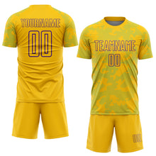 Load image into Gallery viewer, Custom Yellow Lakes Blue-Purple Curve Lines Sublimation Soccer Uniform Jersey
