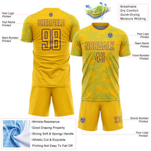 Load image into Gallery viewer, Custom Yellow Lakes Blue-Purple Curve Lines Sublimation Soccer Uniform Jersey