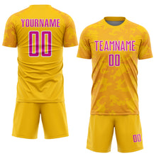 Load image into Gallery viewer, Custom Yellow Deep Pink-White Curve Lines Sublimation Soccer Uniform Jersey