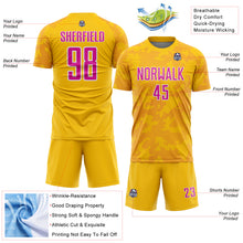 Load image into Gallery viewer, Custom Yellow Deep Pink-White Curve Lines Sublimation Soccer Uniform Jersey