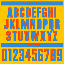 Load image into Gallery viewer, Custom Yellow Powder Blue-Orange Curve Lines Sublimation Soccer Uniform Jersey