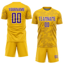 Load image into Gallery viewer, Custom Yellow Purple-White Curve Lines Sublimation Soccer Uniform Jersey