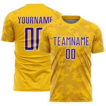 Load image into Gallery viewer, Custom Yellow Purple-White Curve Lines Sublimation Soccer Uniform Jersey