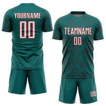 Load image into Gallery viewer, Custom Teal White-Red Curve Lines Sublimation Soccer Uniform Jersey