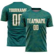 Load image into Gallery viewer, Custom Teal White-Old Gold Curve Lines Sublimation Soccer Uniform Jersey