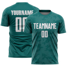 Laden Sie das Bild in den Galerie-Viewer, Custom Teal White-Gray Curve Lines Sublimation Soccer Uniform Jersey