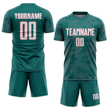 Load image into Gallery viewer, Custom Teal White-Medium Pink Curve Lines Sublimation Soccer Uniform Jersey