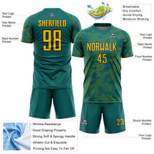Load image into Gallery viewer, Custom Teal Yellow-Black Curve Lines Sublimation Soccer Uniform Jersey