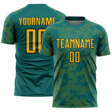 Load image into Gallery viewer, Custom Teal Yellow-Black Curve Lines Sublimation Soccer Uniform Jersey