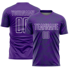 Load image into Gallery viewer, Custom Purple Grass Green-White Curve Lines Sublimation Soccer Uniform Jersey