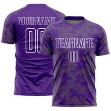 Load image into Gallery viewer, Custom Purple Neon Green-White Curve Lines Sublimation Soccer Uniform Jersey