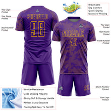 Load image into Gallery viewer, Custom Purple-Gold Curve Lines Sublimation Soccer Uniform Jersey