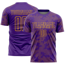 Load image into Gallery viewer, Custom Purple-Gold Curve Lines Sublimation Soccer Uniform Jersey