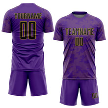 Load image into Gallery viewer, Custom Purple Black-Old Gold Curve Lines Sublimation Soccer Uniform Jersey