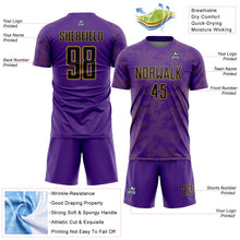 Load image into Gallery viewer, Custom Purple Black-Old Gold Curve Lines Sublimation Soccer Uniform Jersey