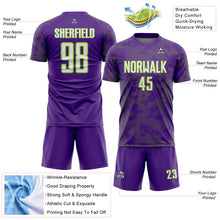 Laden Sie das Bild in den Galerie-Viewer, Custom Purple White-Neon Green Curve Lines Sublimation Soccer Uniform Jersey