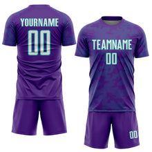 Load image into Gallery viewer, Custom Purple White-Aqua Curve Lines Sublimation Soccer Uniform Jersey
