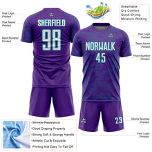 Load image into Gallery viewer, Custom Purple White-Aqua Curve Lines Sublimation Soccer Uniform Jersey