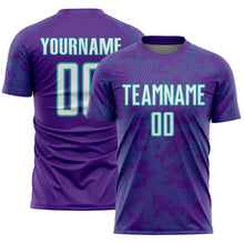 Load image into Gallery viewer, Custom Purple White-Aqua Curve Lines Sublimation Soccer Uniform Jersey