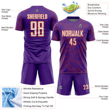 Laden Sie das Bild in den Galerie-Viewer, Custom Purple White-Orange Curve Lines Sublimation Soccer Uniform Jersey