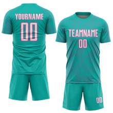 Load image into Gallery viewer, Custom Aqua White-Pink Curve Lines Sublimation Soccer Uniform Jersey