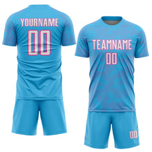 Load image into Gallery viewer, Custom Sky Blue White-Pink Curve Lines Sublimation Soccer Uniform Jersey