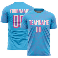 Load image into Gallery viewer, Custom Sky Blue White-Pink Curve Lines Sublimation Soccer Uniform Jersey
