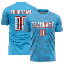 Load image into Gallery viewer, Custom Sky Blue White-Red Curve Lines Sublimation Soccer Uniform Jersey