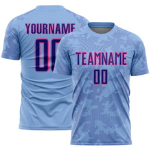 Load image into Gallery viewer, Custom Light Blue Dark Purple-Pink Curve Lines Sublimation Soccer Uniform Jersey