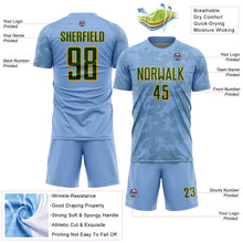 Load image into Gallery viewer, Custom Light Blue Green-Gold Curve Lines Sublimation Soccer Uniform Jersey